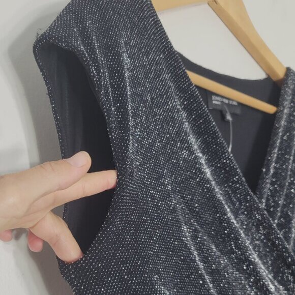 Jones New York NEW Black Metallic Glitter Sleeveless Knee Length Faux Wrap Dress - Picture 4 of 10